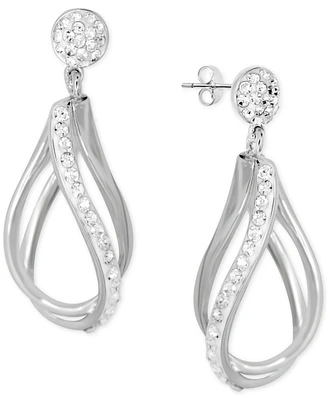 Essentials Crystal Double Teardrop Hoop Earrings in Silver-Plate