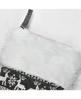 Northlight Reindeer and Snowflake Knit Christmas Stocking with Faux Fur Cuff