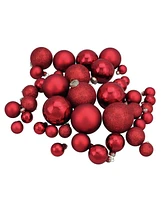 Northlight 40 Count Shiny Glitter and Matte Glass Ball Christmas Ornament Set