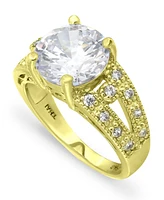 Macy's Cubic Zirconia Round Center Stone 18K Gold Plate Ring
