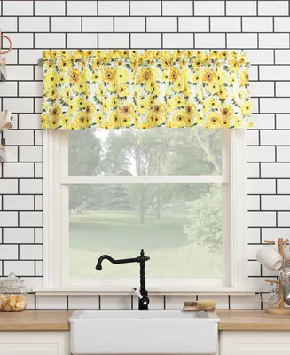Sunny Sunflower Print Semi-Sheer Rod Pocket Kitchen Curtain Valance