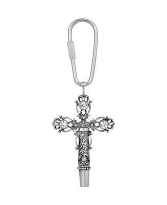 2028 Women's Pewter Crystal Cross Whistle Key Fob