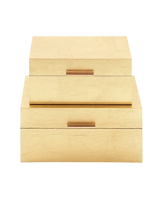 CosmoLiving by Cosmopolitan Set of 2 Gold Wood Glam Box, 11", 13"