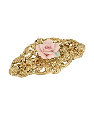 Women's Gold-Tone Porcelain Rose Hair Barrette