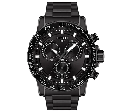 Tissot Men's Swiss Chronograph Supersport Black Stainless Steel Bracelet Watch 45.5mm