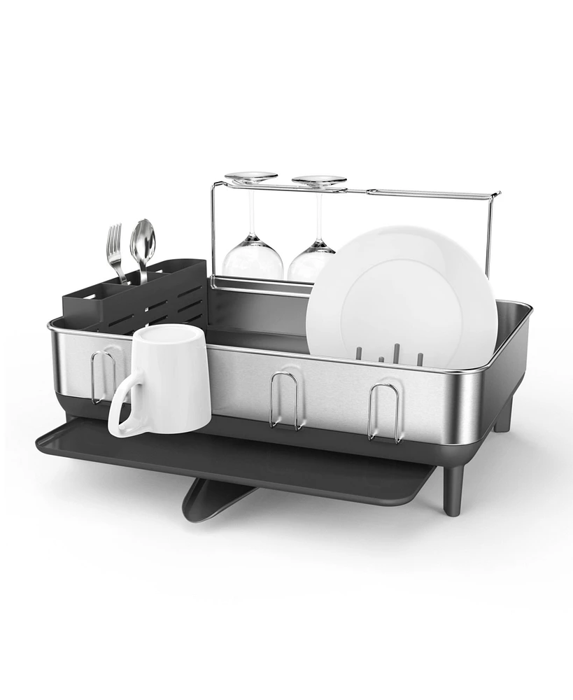 simplehuman Steel Frame Kitchen Dish Drying Rack with Swivel Spout Drain