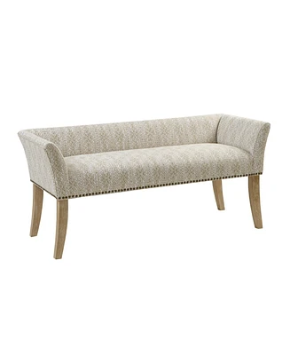 Madison Park Welburn 49.5" Upholstered Bench with Back Wood Legs