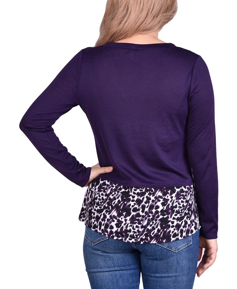 Women's Hacci Top with Printed Hem Inset