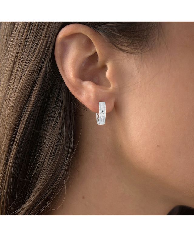 Macy's Cubic Zirconia Rhodium Plated Pave Hammered Hoop Earrings