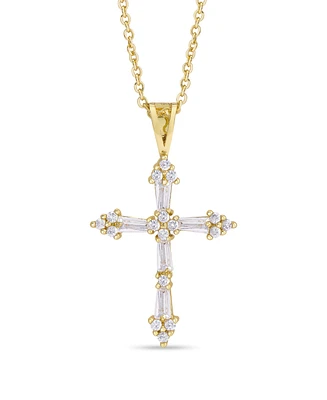Cubic Zirconia Cross Pendant 18" Necklace Silver Plate or Gold