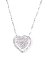 Cubic Zirconia Double Heart Necklace 18" in Silver Plate