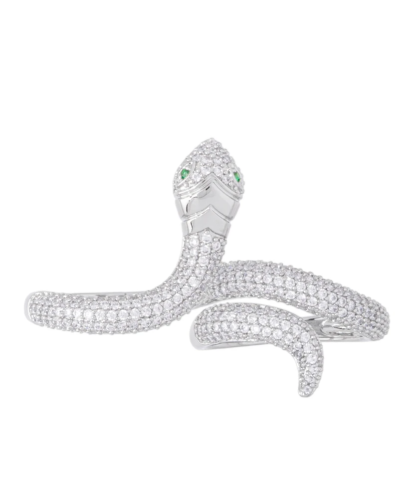 Cubic Zirconia Snake Double Finger Ring Silver Plate