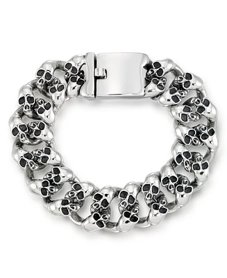 Men's Multi Skull Link Bracelet in Stainless Steel