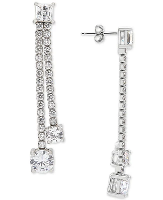 Arabella Cubic Zirconia Double Drop Earrings in Sterling Silver