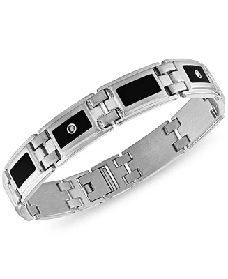 Men's Diamond (1/8 ct. t.w.) & Black Enamel Bracelet in Stainless Steel