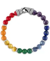 Esquire Men's Jewelry Multi-Stone Rainbow Beaded Bracelet in Sterling Silver, Created for Macy's