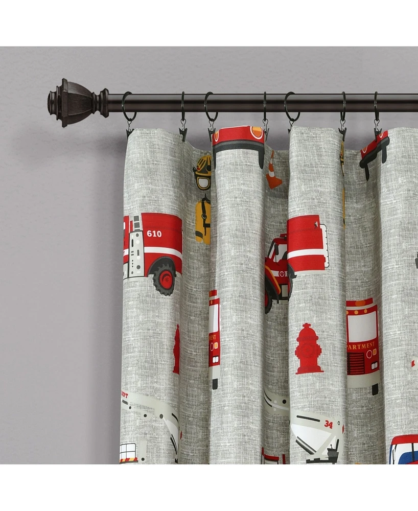 Lush Decor Kids Fire Truck Window Curtain Panels Set, 84" x 52"