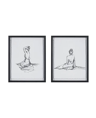Madison Park Feminine Figures 2 Piece Deckle Edge Sketch Framed Wall Art Set, 17" x 21"
