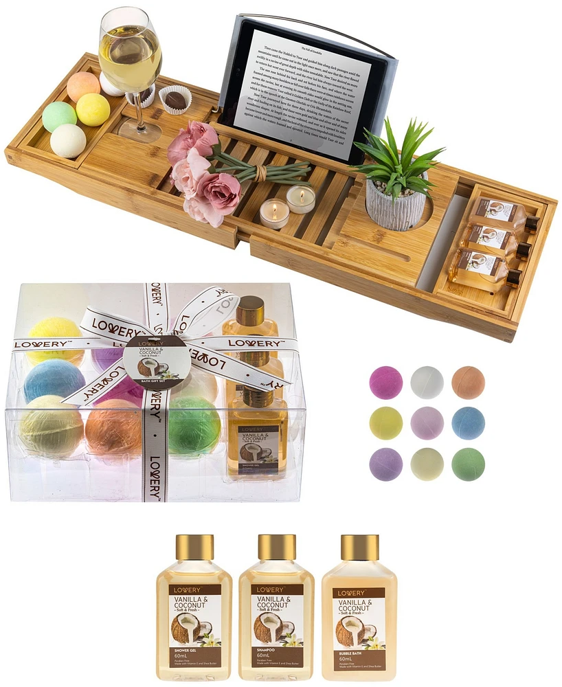 Vanilla Coconut Bathtub Caddy Gift Set, 13 Piece