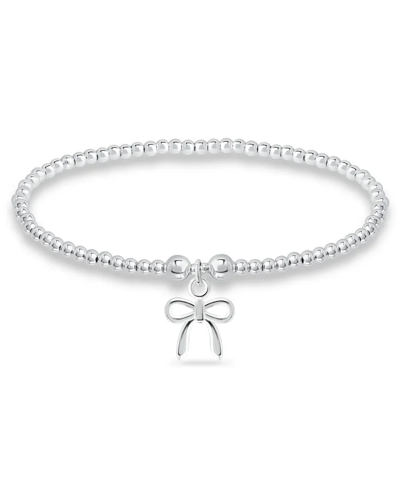 Bead Bow Charm Bracelet in Silver Plate