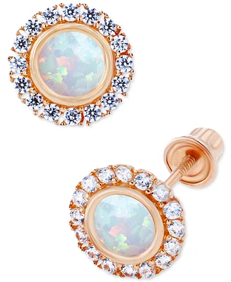 Lab-Grown Opal (1/5 ct. t.w.) & White Sapphire Halo Stud Earrings
