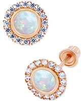 Lab-Grown Opal (1/5 ct. t.w.) & White Sapphire Halo Stud Earrings