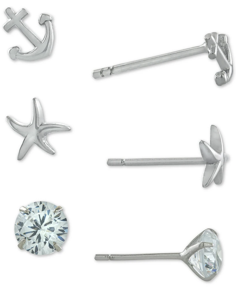 Giani Bernini 3-Pc. Set Cubic Zirconia Nautical-Themed Stud Earrings in Sterling Silver, Created for Macy's