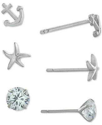 Giani Bernini 3-Pc. Set Cubic Zirconia Nautical-Themed Stud Earrings in Sterling Silver, Created for Macy's