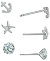 Giani Bernini 3-Pc. Set Cubic Zirconia Nautical-Themed Stud Earrings in Sterling Silver, Created for Macy's