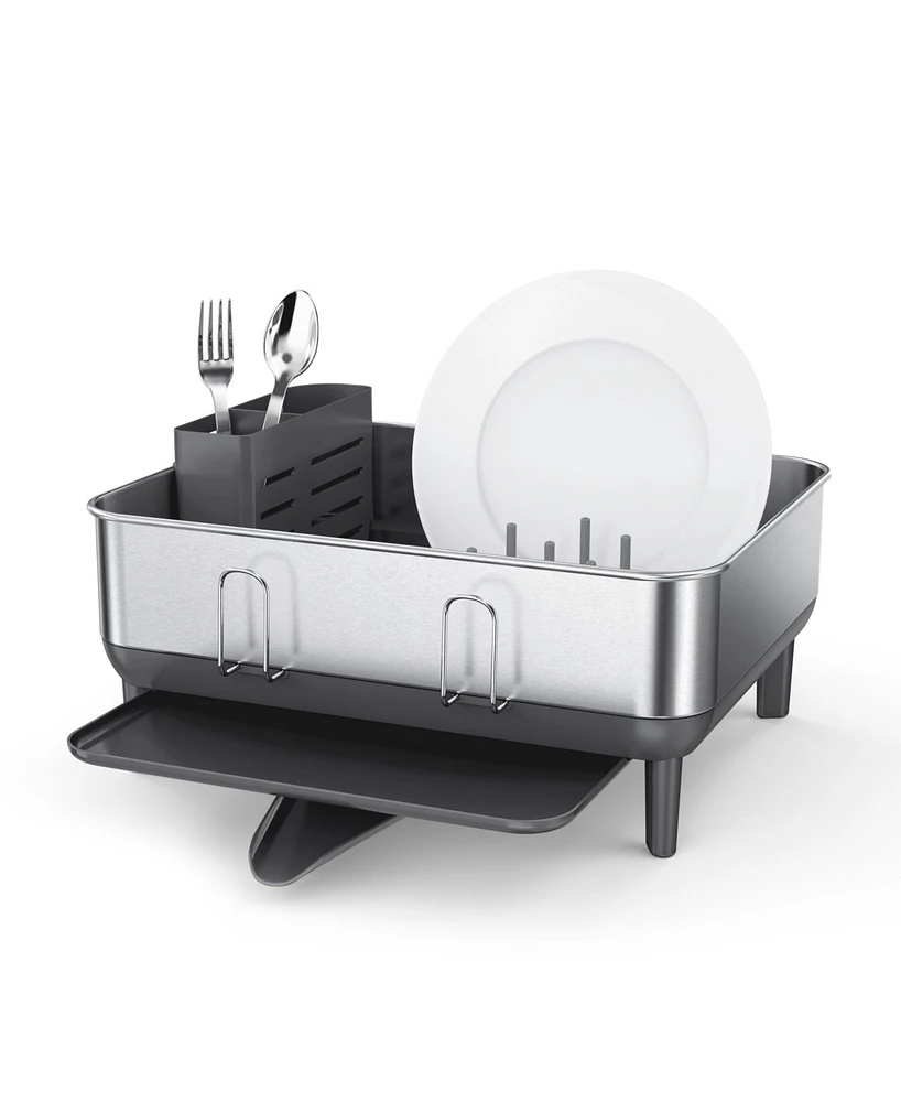simplehuman Compact Steel Frame Dish Drying Rack with Swivel Spout Drain