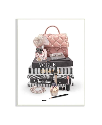 Stupell Industries Fashion Bookstack Purse Perfume Pink Glam Design Wall Plaque Art, 13" x 19"