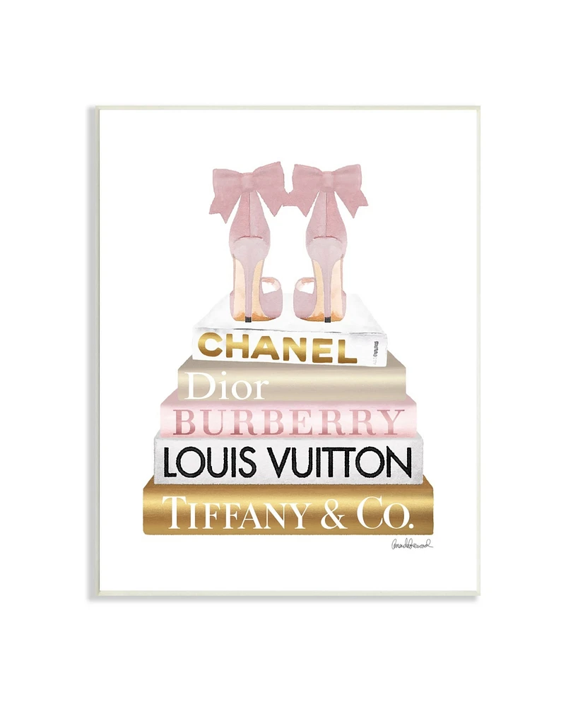 Stupell Industries Pink Gold-Tone Heels Bookstack Glam Fashion Design Wall Plaque Art, 10" x 15"