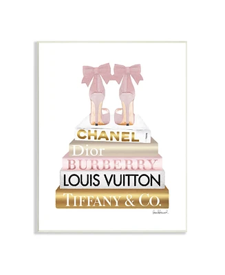 Stupell Industries Pink Gold-Tone Heels Bookstack Glam Fashion Design Wall Plaque Art, 10" x 15"