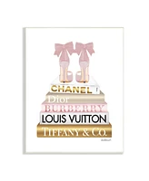 Stupell Industries Pink Gold-Tone Heels Bookstack Glam Fashion Design Wall Plaque Art, 10" x 15"