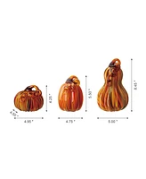Glitzhome Multi Striped Glass Pumpkin Gourd, Set of 3