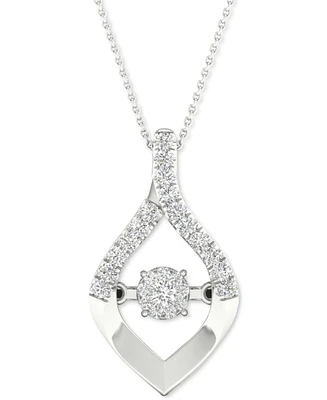 Twinkling Diamond Star Diamond Wishbone 18" Pendant Necklace (1/5 ct. t.w.) in 10k White Gold