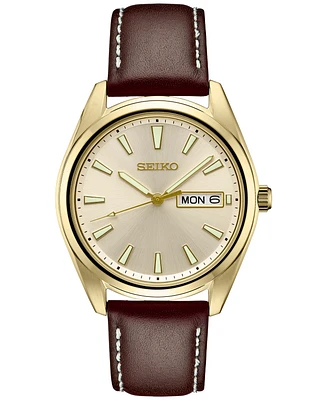 Seiko Men's Essentials Brown Leather Strap Watch 40mm
