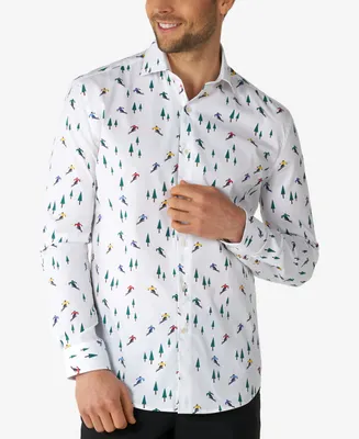 OppoSuits Men's Christmas Shirt - Winter Sports Icons Button Up Dress Slim Fit White Long sleeve