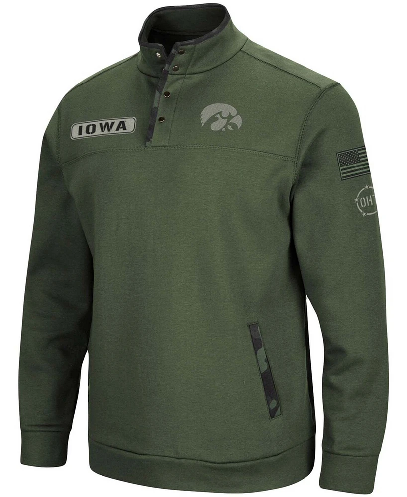 Men's Olive Iowa Hawkeyes Oht Military-Inspired Appreciation Digit Quarter-Snap Jacket
