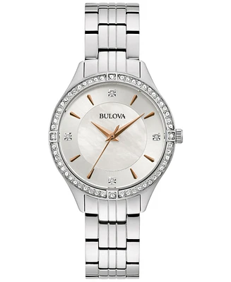 Bulova Women's Embellished Silver-Tone Stainless Steel Bracelet Watch 32mm