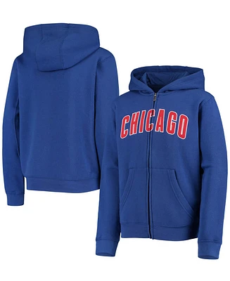 Big Boys and Girls Royal Chicago Cubs Team Wordmark Full-Zip Hoodie