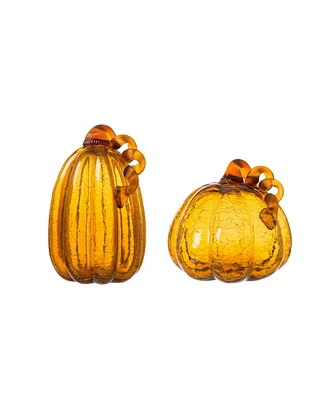 Glitzhome Amber Crackle Pumpkin, Set of 2