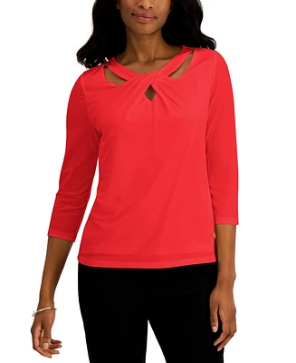 Kasper Petite Twist-Neck Top