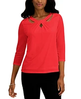 Kasper Petite Twist-Neck Top