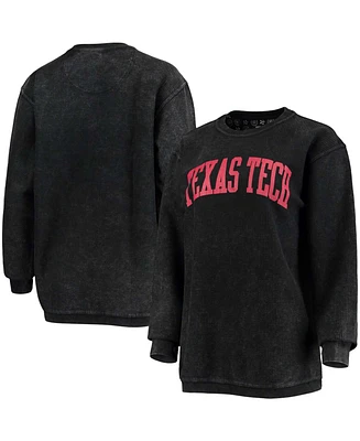 Women's Red Texas Tech Raiders Comfy Cord Vintage-Like Wash Basic Arch Pullover Sweatshirt