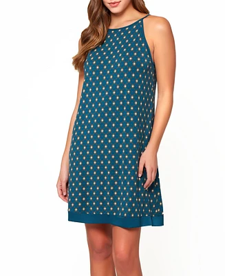 Women's Malachite Print Soft Knit Chemise with Halter Neck and Keyhole Tie Back
