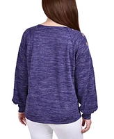 Petite Long Sleeve Shoulder Cutout Tunic Top