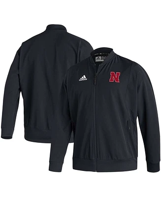 Men's Black Nebraska Huskers 2021 Sideline Woven Full-Zip Bomber Jacket
