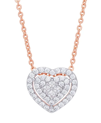 Cubic Zirconia Heart Necklace Fine Rose Gold Plate or Silver
