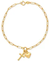 Heart and Cross Charm Bracelet in 10k Gold